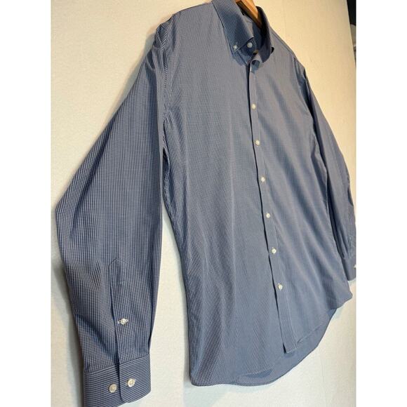 Neiman Marcus Mens Large Blue Plaid Trim Fit Cotton Button Up Shirt 17 34/35 - Picture 2 of 10